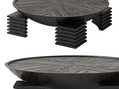 Modern Black Coffee Table Interior With Textured Top And Stacked Square Legs Design 3d model