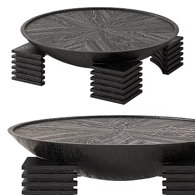 Modern Black Coffee Table Interior With Textured Top And Stacked Square Legs Design 3d model