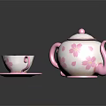 Pink Cherry Blossom Teapot and Cup with Saucer Decorative Floral Tableware Set