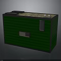 Green Container Building With Solar Panels On Roof And Small Windows