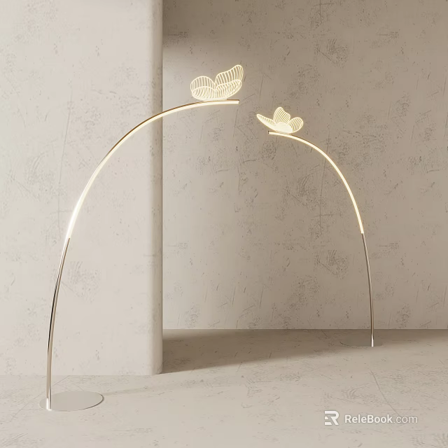 Modern Decorative Arched Floor Lamp With Butterfly Shaped Design For Indoor Lighting 3d model 