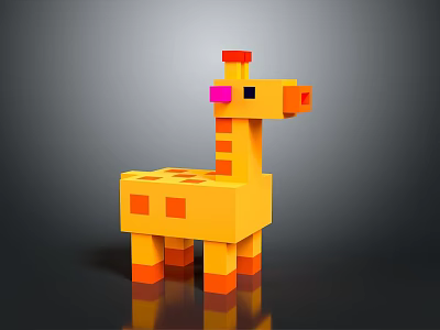 Colorful Lego Style Giraffe Toy With Block Shaped Body Red Horns And Pink Eyes 3d model