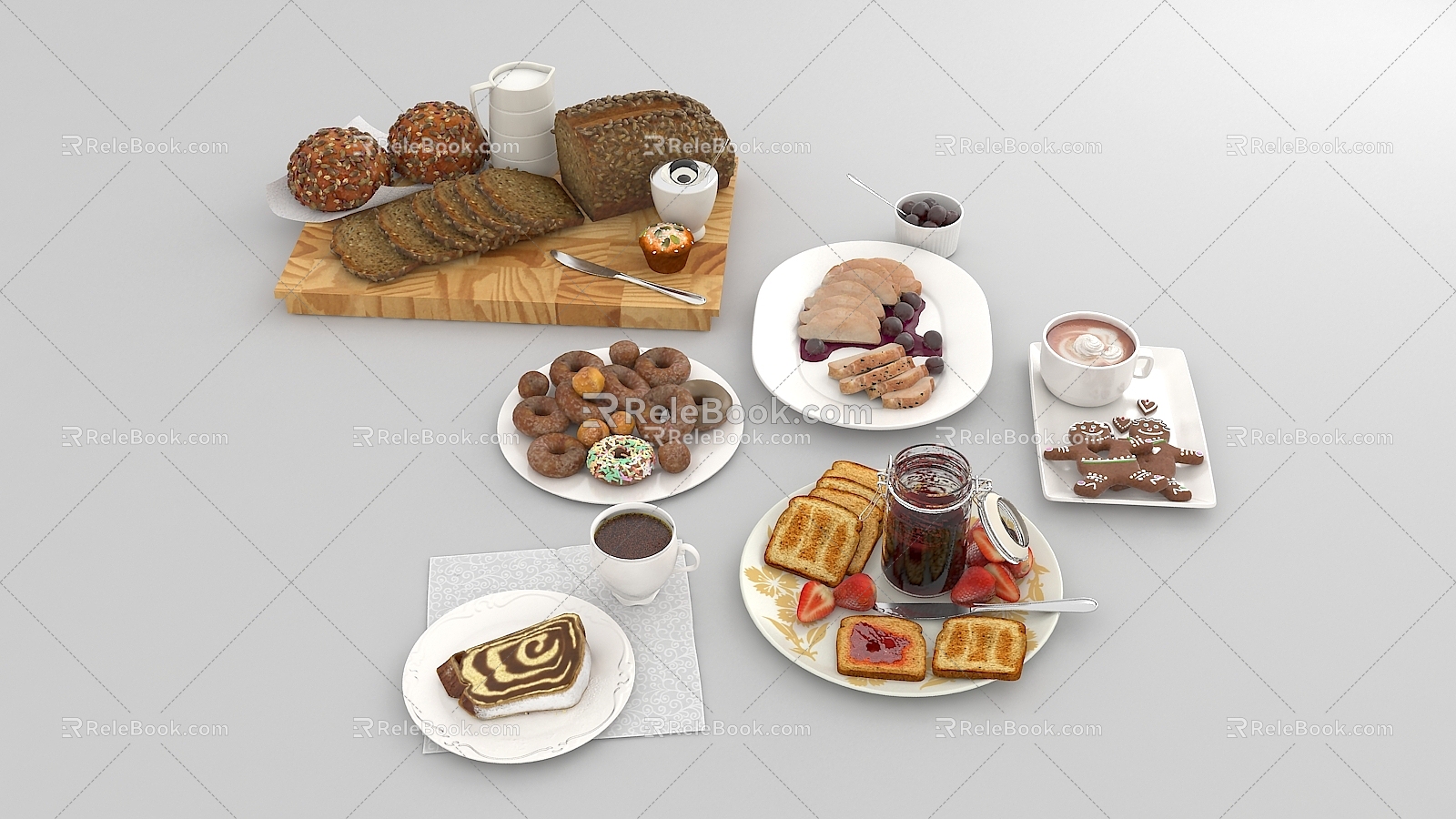 Modern food for breakfast 3d model