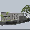Landscape Feature Wall With Gray Geometric Patterns Green Plants Flowers Lighting And Water Pool
