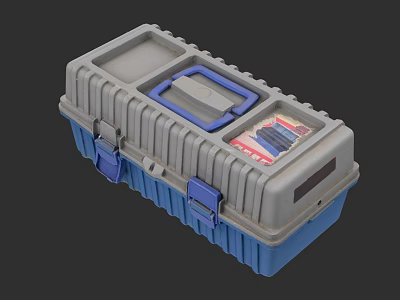 Durable Gray And Blue Hardware Toolbox With Multiple Compartments For Organized Tool Storage 3d model