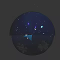 Natural Scene Inside Sphere With Night Sky Moon Stars Palm Trees Water And Grass