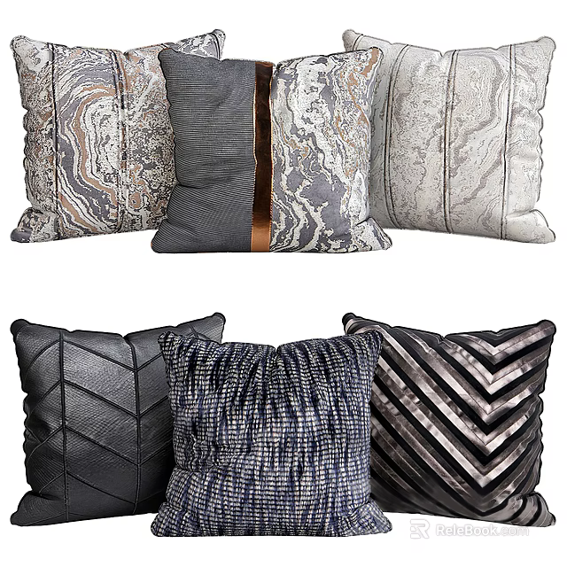 Stylish Decorative Throw Pillows With Diverse Textures And Modern Patterned Designs 3d model