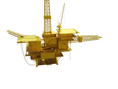 Golden Oil Drilling Platform Structure With Cranes And Industrial Equipment 3d model