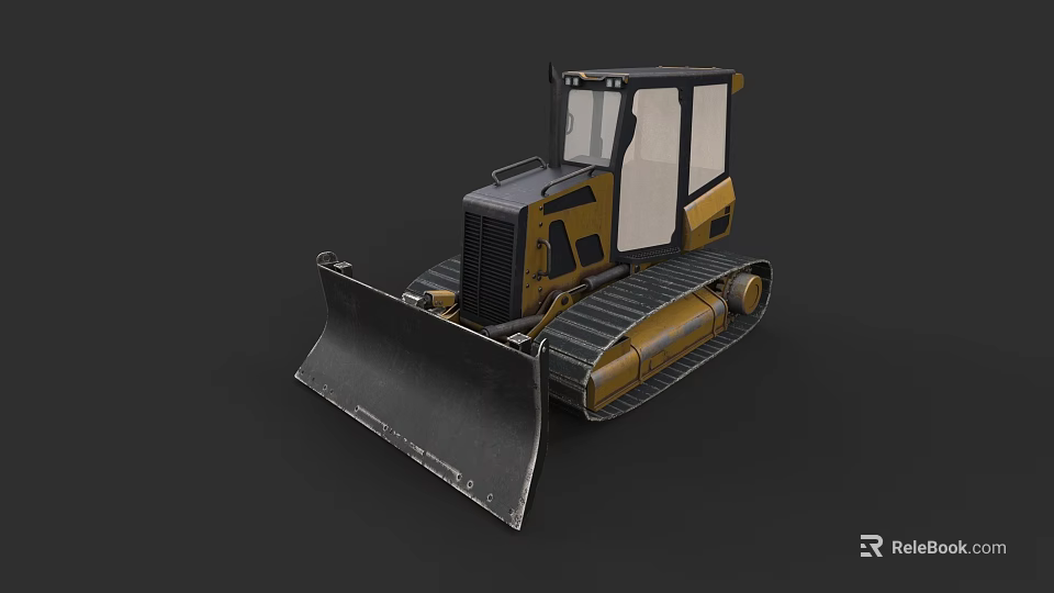 Yellow Black Crawler Bulldozer With Large Front Blade And Heavy Duty Cab 3d model 