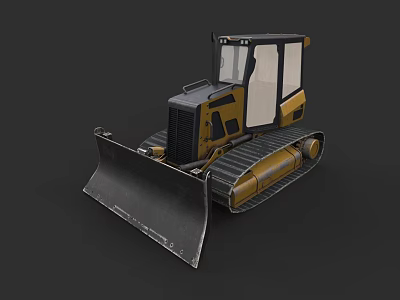 Yellow Black Crawler Bulldozer With Large Front Blade And Heavy Duty Cab 3d model