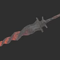 Ancient Sword with Twisted Blade Rusty Texture and Red Accents Medieval Weapon Design 3d model