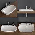 White Oval Bathroom Basin With Modern Faucet On Wooden Countertop And Accessories
