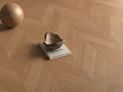 Herringbone Light Brown Oak Wooden Flooring With Natural Texture Book And Sphere 3d model