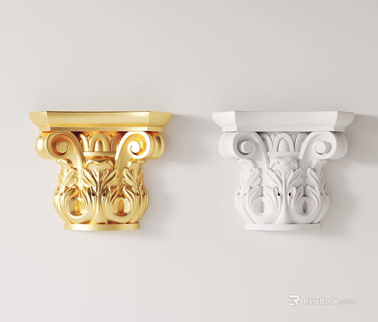 Gold and White Ornate Carved Decorative Components for Interior Decoration 3d model 