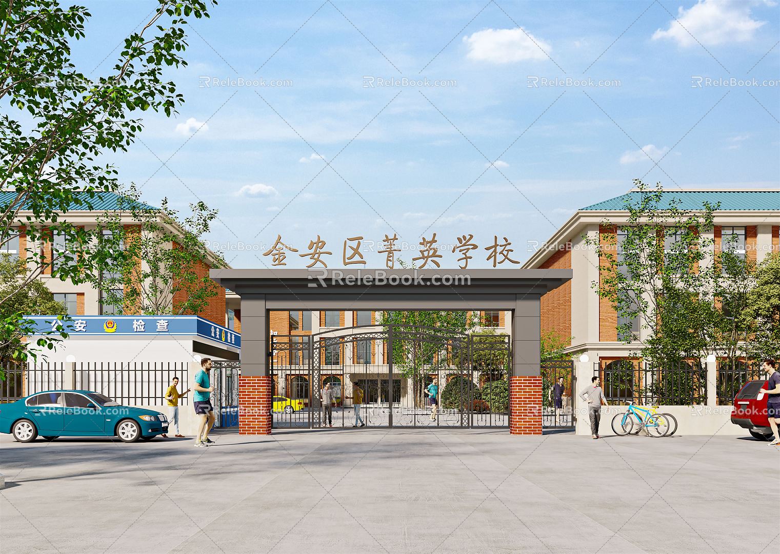 Modern Gate School Gate Facade 3d model