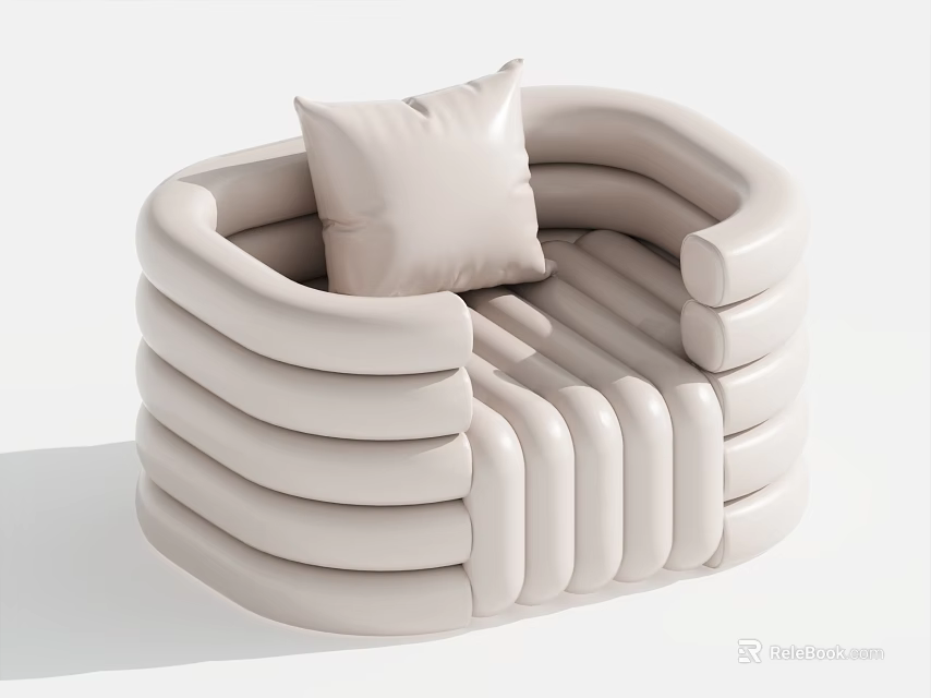 Modern Single Sofa With Layered Ribbed Structure And Light Beige Pillow 3d model 