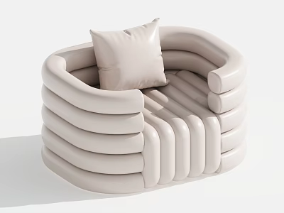 Modern Single Sofa With Layered Ribbed Structure And Light Beige Pillow 3d model