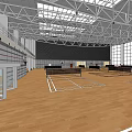 Indoor Badminton Sports Facility With Multiple Courts Wooden Flooring And High Ceiling