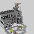 Kids Playground With Multi Level Structure Stairs Platforms Traffic Signs Toy Cars And Trees