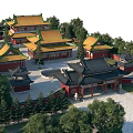 Ancient Architecture With Yellow And Black Roofs Traditional Courtyard And Surrounding Trees
