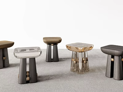 Various Modern Side Tables With Transparent Glass Wooden And Black Metal Designs 3d model