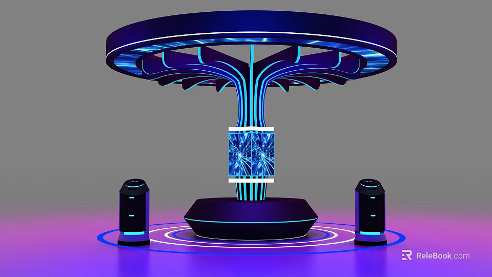 Modern Display Shelf with Circular Structure Blue Purple Lighting and Bottom Devices for Product Showcase 3d model 