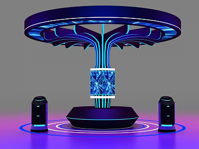 Modern Display Shelf with Circular Structure Blue Purple Lighting and Bottom Devices for Product Showcase 3d model