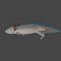 3D White Axolotl Game Character With Brown Gills And Aquatic Features