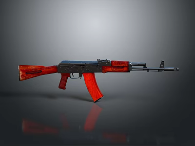 Rifle With Red Wooden Stock Grip And Black Metal Components Design 3d model