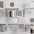 Modern Dressing Tables With Round Mirrors Drawers And Stools Design 3d model