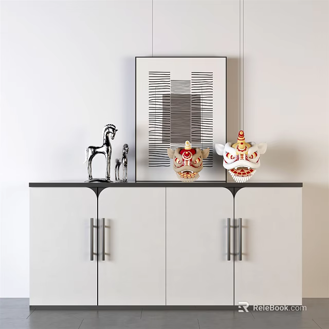 Modern Entryway Side Cabinet With White Body Black Countertop And Decorative Ornaments 3d model 