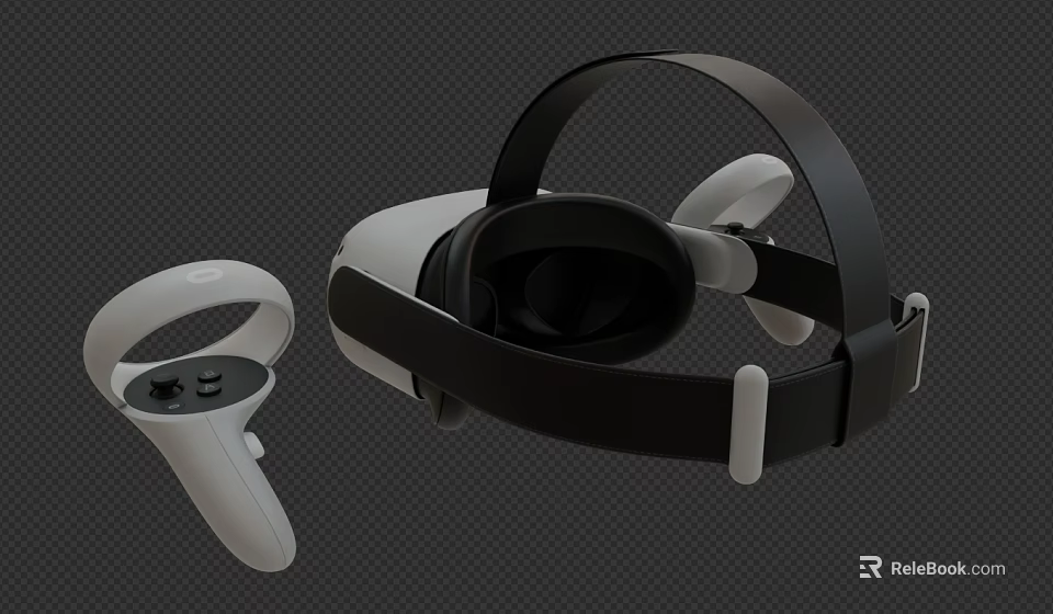 White And Black VR Headset With Ergonomic Controllers For Virtual Reality Use 3d model 