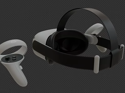 White And Black VR Headset With Ergonomic Controllers For Virtual Reality Use 3d model