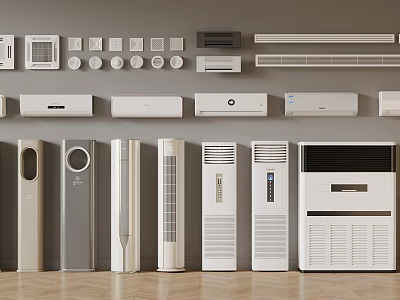 Different Types of Air Conditioners and Fans Including Wall Mounted and Floor Standing Units 3d model