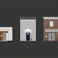 Three Different Entry Door Styles With White Wall Red Brick And Blue Roof Decorative Potted Plants