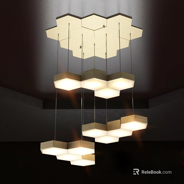 Modern Geometric Pendant Lights With Multi Tiered Hanging Design And Warm Illumination 3d model 