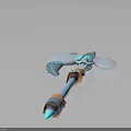3D Model Blue Orange Glowing Axe Weapon With Wing Shaped Blades And Handle 3d model
