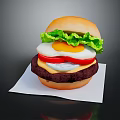 Delicious Hamburger With Fried Egg Lettuce Red Bell Pepper Cheese And Patty