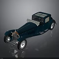 Vintage Dark Blue Convertible Classic Car With White Soft Top And Wooden Window Frames