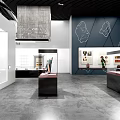 Modern Cultural Center Exhibition Space With Display Stands And Wall Decorative Patterns