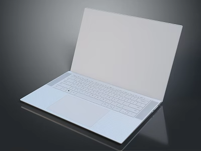 Sleek White Open Laptop Placed On Black Smooth Surface For Electronics 3d model