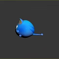 Cute Blue Chubby Cartoon Cat With Big Eyes Yellow Gradient Ears And Shiny Surface