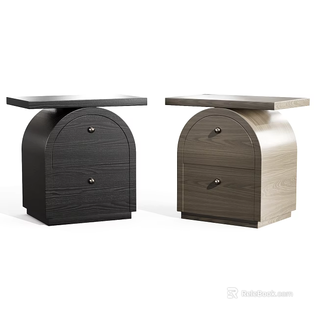 Modern Black And Light Wood Bedside Tables With Drawers And Simple Design 3d model 