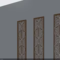 Hinged Doors With Leaf Pattern Carved Design Brown Frames On Gray Floor With Reflections 3d model