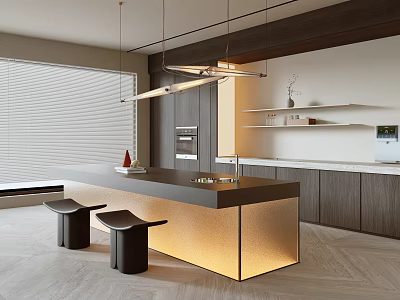 Modern Living Room Interior With Open Layout Stylish Furniture And Warm Pendant Lighting 3d model