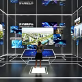 Technology Smart Platform Exhibition Hall Featuring Interactive Digital Screens And Urban Views 3d model