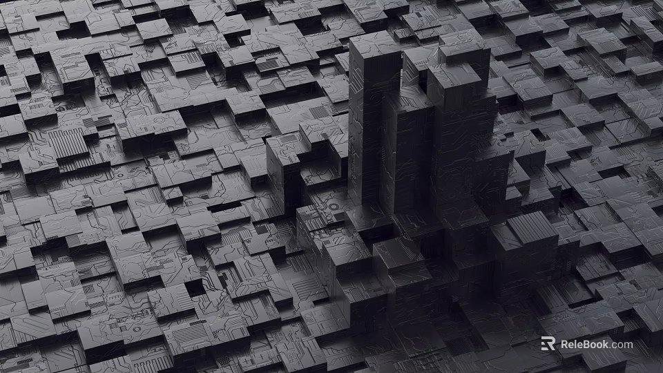 Abstract Geometric Structure With Interlocking Black Cubes And Modern Art Design 3d model 