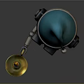 Mechanical Robot With Blue Hat And Large Goggles Holding Tray With Lit Candle