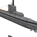 Gray Military Submarine With Conning Tower Long Hull And Deck Equipment
