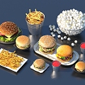 Popcorn burger fries food gourmet 3d model